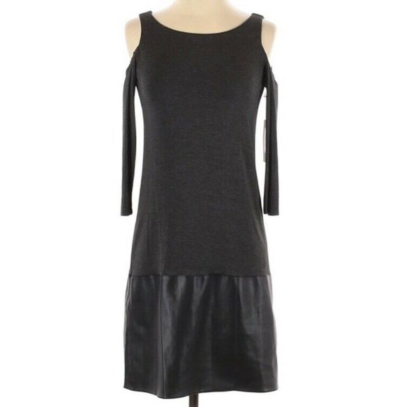 Bailey 44 Black Dark Gray Dress New NWT Small S Cold Shoulder Faux Leather RARE - Picture 1 of 2